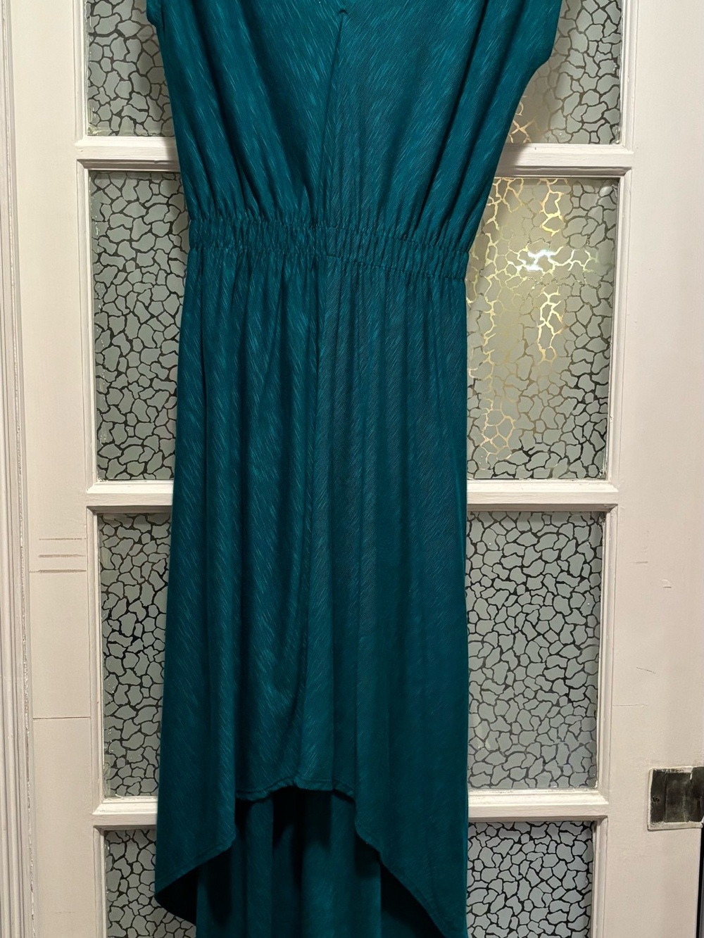 Teal V-Neck and High-Low Women's Dress
